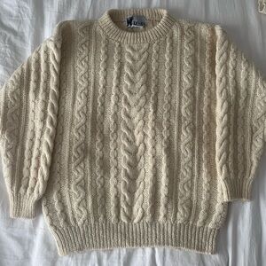 Vintage Cream 100% Wool Cable Knit Sweater